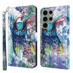 For Samsung Galaxy S23 ultra 5G 3D Painting Pattern TPU + PU Phone Case(Watercolor Owl)