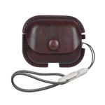 For AirPods Pro 2 Litchi Texture PU Leather Earphone Protective Case with Lanyard(Dark Brown)