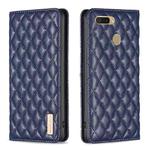 For OPPO A7 Diamond Lattice Magnetic Leather Flip Phone Case(Blue)
