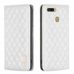 For OPPO A7 Diamond Lattice Magnetic Leather Flip Phone Case(White)