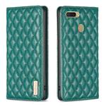 For OPPO A7 Diamond Lattice Magnetic Leather Flip Phone Case(Green)