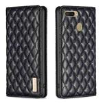 For OPPO A7 Diamond Lattice Magnetic Leather Flip Phone Case(Black)