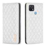 For OPPO A15 Diamond Lattice Magnetic Leather Flip Phone Case(White)