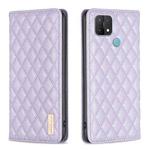 For OPPO A15 Diamond Lattice Magnetic Leather Flip Phone Case(Purple)