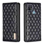 For OPPO A15 Diamond Lattice Magnetic Leather Flip Phone Case(Black)