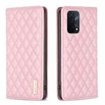 For OPPO A74 5G / A93 5G / A54 5G Diamond Lattice Magnetic Leather Flip Phone Case(Pink)