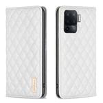 For OPPO A94 4G / Reno5 F / F19 Pro Diamond Lattice Magnetic Leather Flip Phone Case(White)