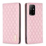 For OPPO A94 5G / F19 Pro+ Diamond Lattice Magnetic Leather Flip Phone Case(Pink)