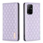 For OPPO A94 5G / F19 Pro+ Diamond Lattice Magnetic Leather Flip Phone Case(Purple)