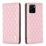 For vivo Y15s Diamond Lattice Magnetic Leather Flip Phone Case(Pink)