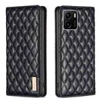 For vivo Y15s Diamond Lattice Magnetic Leather Flip Phone Case(Black)