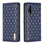 For vivo Y20 Diamond Lattice Magnetic Leather Flip Phone Case(Blue)