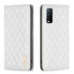 For vivo Y20 Diamond Lattice Magnetic Leather Flip Phone Case(White)