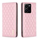 For vivo Y35 4G / Y22s Diamond Lattice Magnetic Leather Flip Phone Case(Pink)