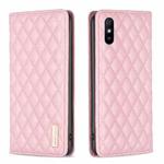For Xiaomi Redmi 9A Diamond Lattice Magnetic Leather Flip Phone Case(Pink)