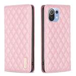 For Xiaomi Mi 11 Lite Diamond Lattice Magnetic Leather Flip Phone Case(Pink)