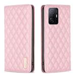 For Xiaomi 11T / 11T Pro Diamond Lattice Magnetic Leather Flip Phone Case(Pink)