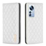 For Xiaomi 12 Pro Diamond Lattice Magnetic Leather Flip Phone Case(White)