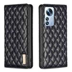 For Xiaomi 12 Pro Diamond Lattice Magnetic Leather Flip Phone Case(Black)
