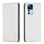 For Xiaomi 12T / 12T Pro / Redmi K50 Ultra Diamond Lattice Magnetic Leather Flip Phone Case(White)