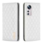 For Xiaomi 12 Diamond Lattice Magnetic Leather Flip Phone Case(White)