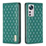 For Xiaomi 12 Diamond Lattice Magnetic Leather Flip Phone Case(Green)