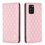 For Xiaomi Poco M3 Diamond Lattice Magnetic Leather Flip Phone Case(Pink)