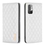 For Xiaomi Poco M3 Pro Diamond Lattice Magnetic Leather Flip Phone Case(White)