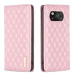 For Xiaomi Poco X3 / X3 NFC Diamond Lattice Magnetic Leather Flip Phone Case(Pink)