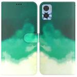 For Motorola Moto E22/E22i Watercolor Pattern Flip Leather Phone Case(Cyan Green)