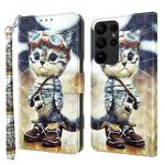 For Samsung Galaxy S23 Ultra 3D Painted Leather Phone Case(Naughty Cat)