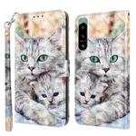 For Sony Xperia 5 IV 3D Painted Leather Phone Case(Two Loving Cats)