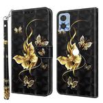 For Motorola Moto E22 3D Painted Leather Phone Case(Golden Swallow Butterfly)