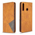 For Huawei P40 Lite E / Y7P Rhombus Texture Horizontal Flip Magnetic Leather Case with Holder & Card Slots & Wallet(Yellow)