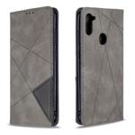 For Galaxy A11 Rhombus Texture Horizontal Flip Magnetic Leather Case with Holder & Card Slots & Wallet(Grey)