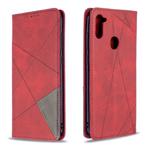 For Galaxy A11 Rhombus Texture Horizontal Flip Magnetic Leather Case with Holder & Card Slots & Wallet(Red)