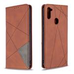 For Galaxy A11 Rhombus Texture Horizontal Flip Magnetic Leather Case with Holder & Card Slots & Wallet(Brown)