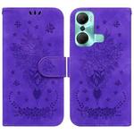 For Infinix Hot 12 Pro Butterfly Rose Embossed Leather Phone Case(Purple)