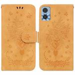 For Motorola Moto E22/E22i Butterfly Rose Embossed Leather Phone Case(Yellow)