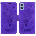 For Motorola Moto E22/E22i Butterfly Rose Embossed Leather Phone Case(Purple)