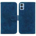 For Motorola Moto E22/E22i Butterfly Rose Embossed Leather Phone Case(Blue)