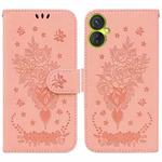 For Tecno Camon 19 Neo Butterfly Rose Embossed Leather Phone Case(Pink)