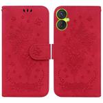 For Tecno Camon 19 Neo Butterfly Rose Embossed Leather Phone Case(Red)