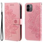 For Xiaomi Redmi A1 4G 7-petal Flowers Embossing Leather Phone Case(Rose Gold)