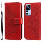 For Xiaomi 12T / 12T Pro / Redmi K50 Ultra 7-petal Flowers Embossing Leather Phone Case(Red)