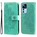 For Xiaomi 12T / 12T Pro / Redmi K50 Ultra 7-petal Flowers Embossing Leather Phone Case(Green)