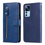 For Xiaomi 12T / 12T Pro / Redmi K50 Ultra Calf Texture Zipper Leather Phone Case(Blue)