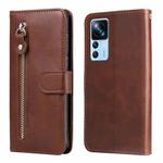 For Xiaomi 12T / 12T Pro / Redmi K50 Ultra Calf Texture Zipper Leather Phone Case(Brown)