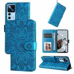 For Xiaomi 12T / 12T Pro / Redmi K50 Ultra Embossed Sunflower Leather Phone Case(Blue)