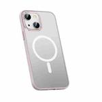 For iPhone 14 Metal Lens Skin Feel Frosted Magsafe Phone Case(Pink)